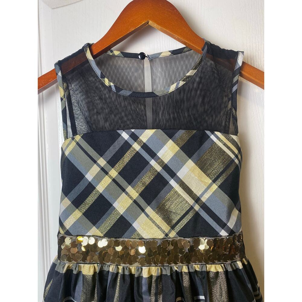 Bonnie Jean Girls Black and Gold Holiday Fit Flare Sequin Party Dress Size 14 - Picture 4 of 10